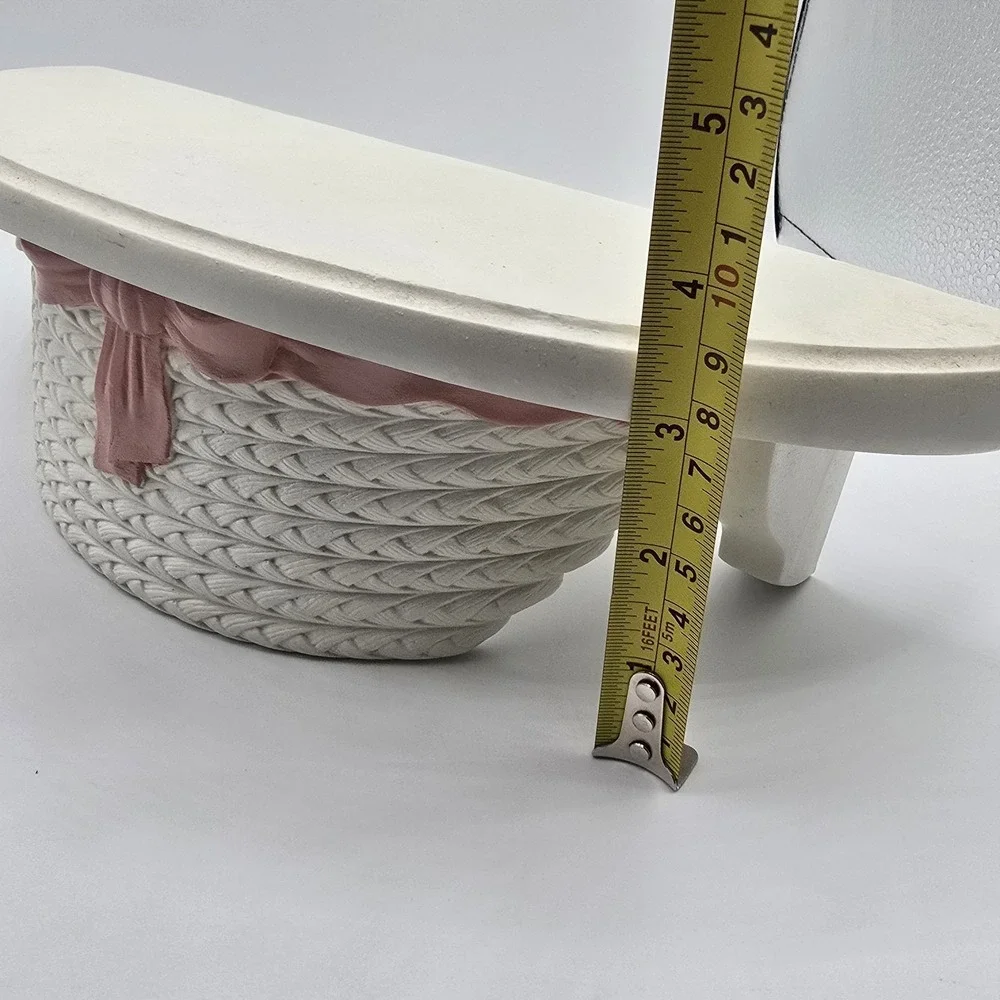 Vtg Burwood White Pink Bow Hat Basket Wall Hanger Shelf 1989 Cottagecore